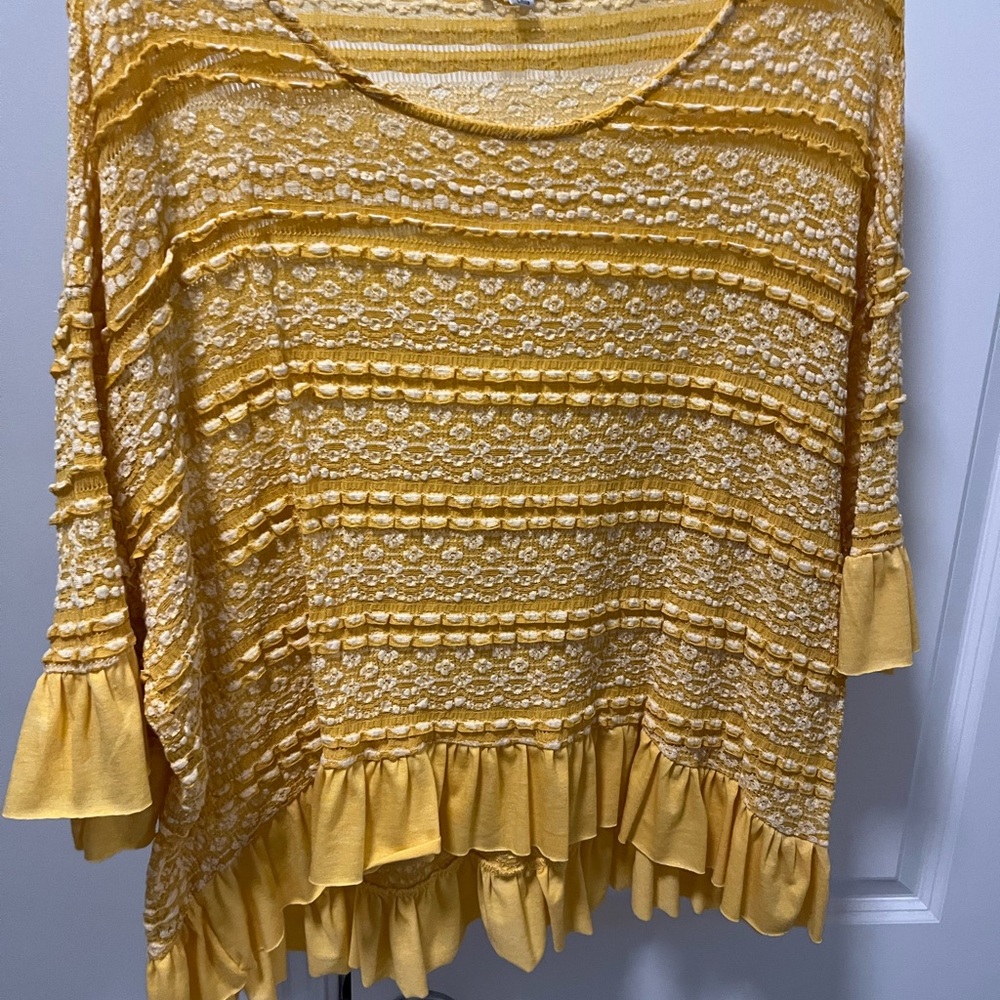 Yellow Lace Ruffle Top